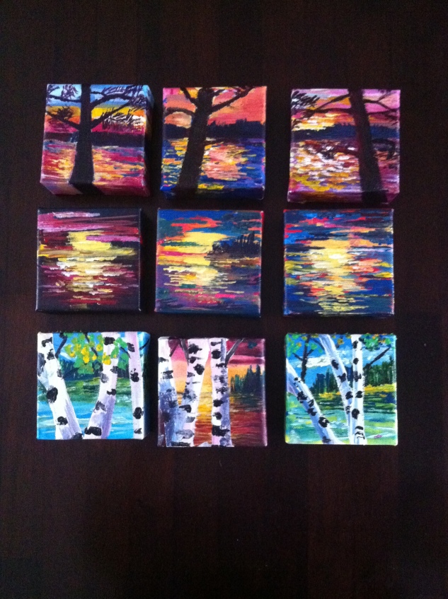 A collection of 4x4 mini acrylic on Canvas